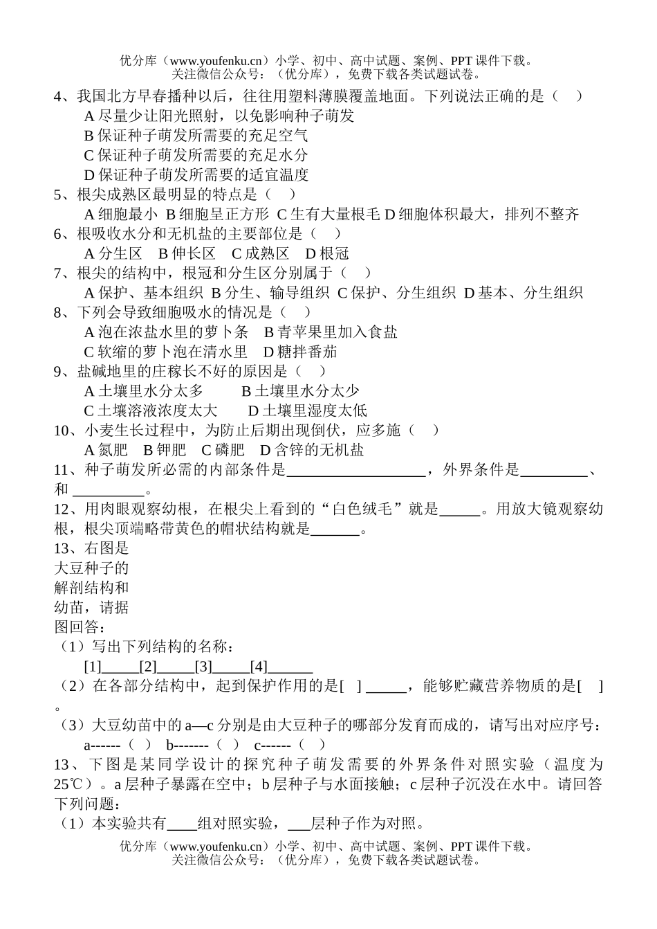 初中七年级生物绿色植物的一生之一试卷_第2页