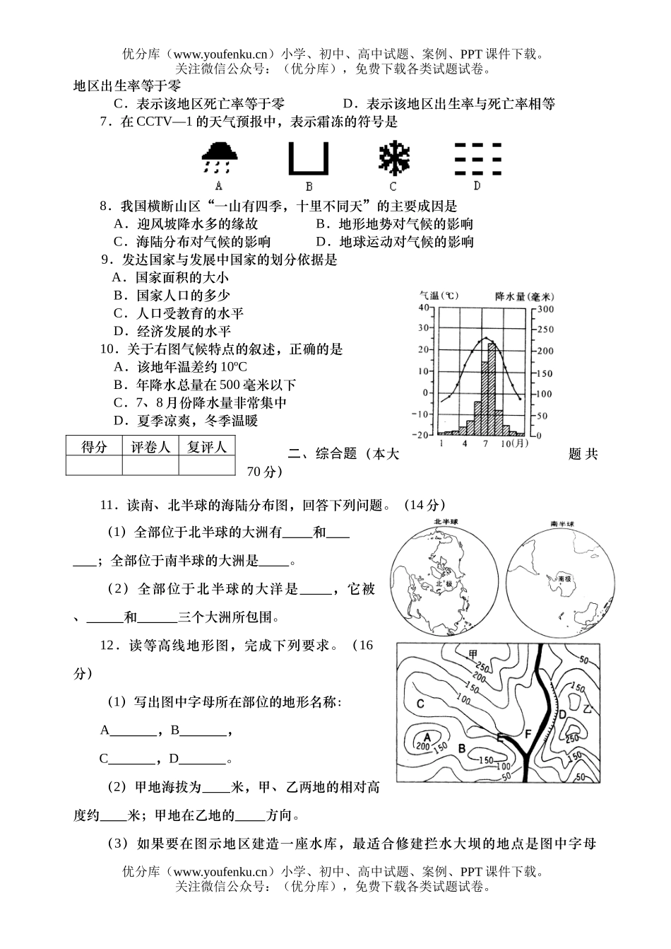 初中七年级地理下学期期终考试卷_第2页