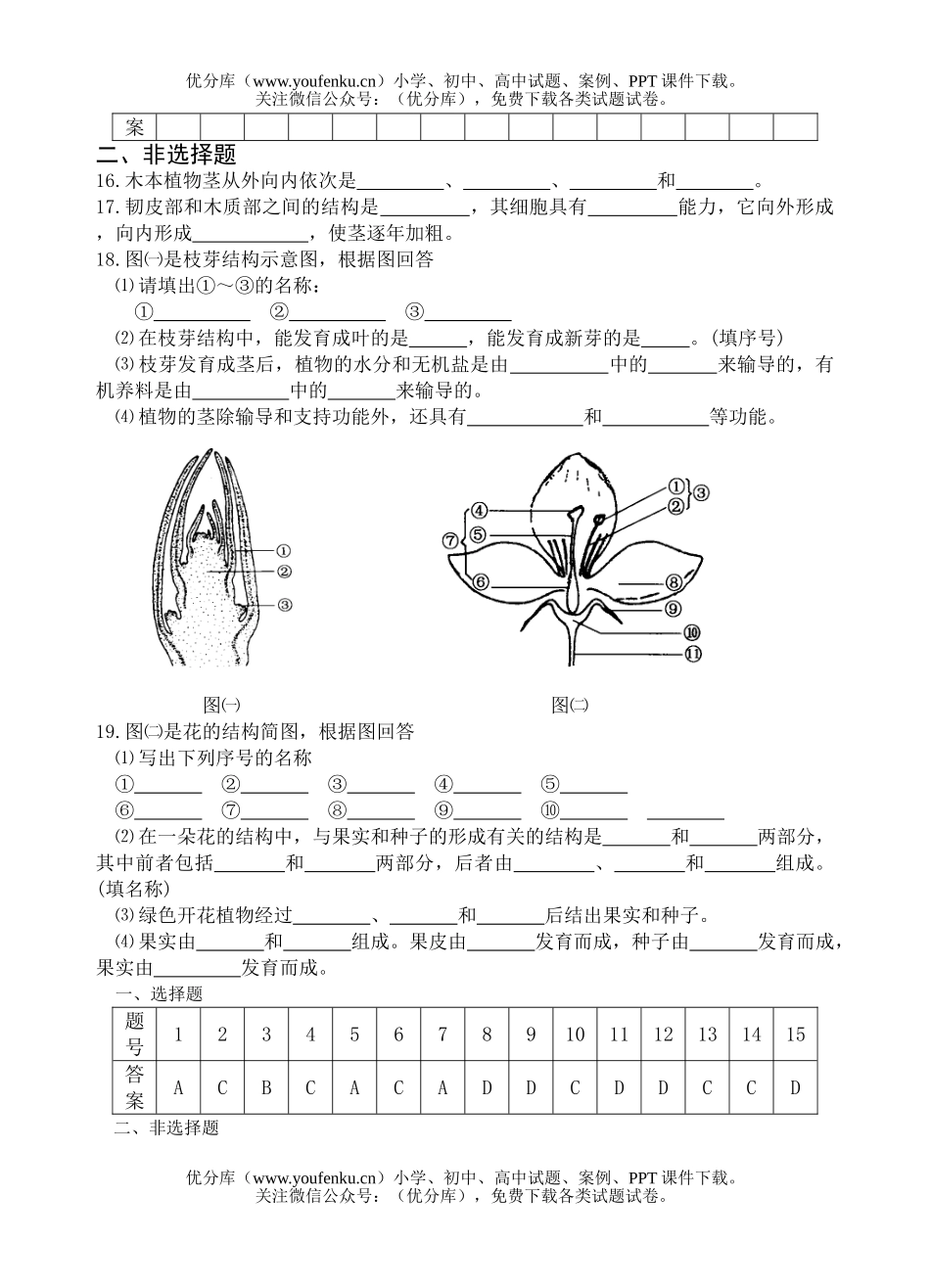初中七年级生物植物茎、果实和种子的形成练习试卷_第1页