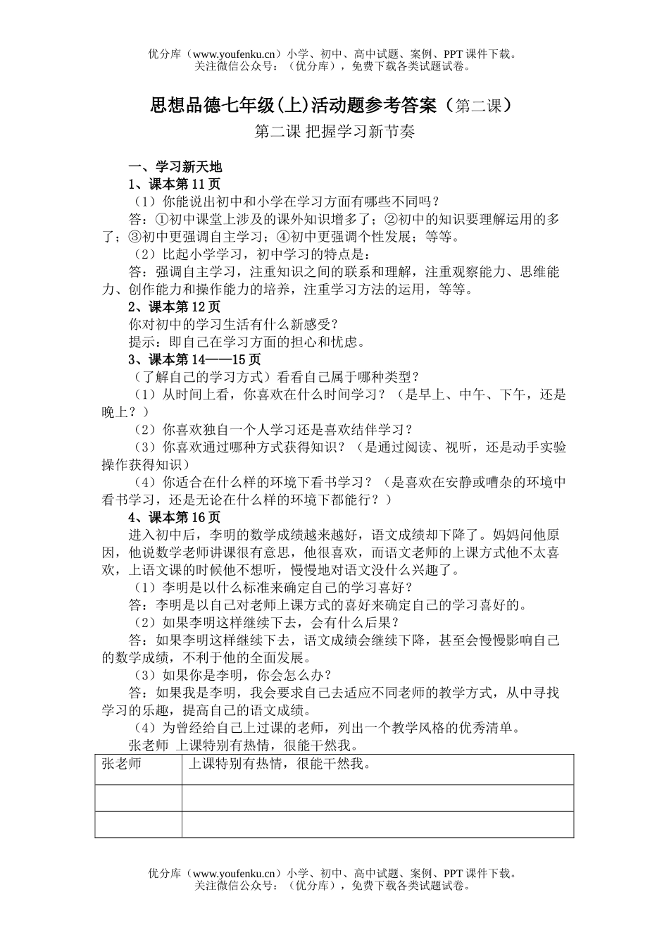 初中七年级政治(上)活动题参考答案(第二课)试卷_第1页