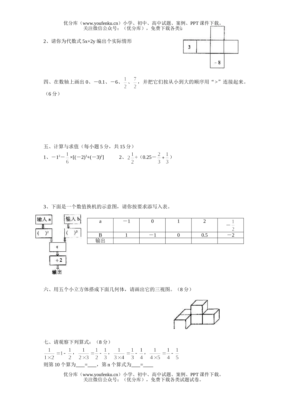 初中七年级数学(上)期中考试卷_第2页