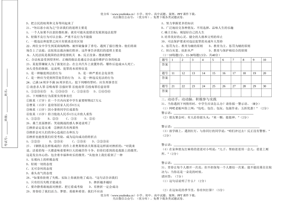 初中七年级政治第二学期综合测试卷_第2页