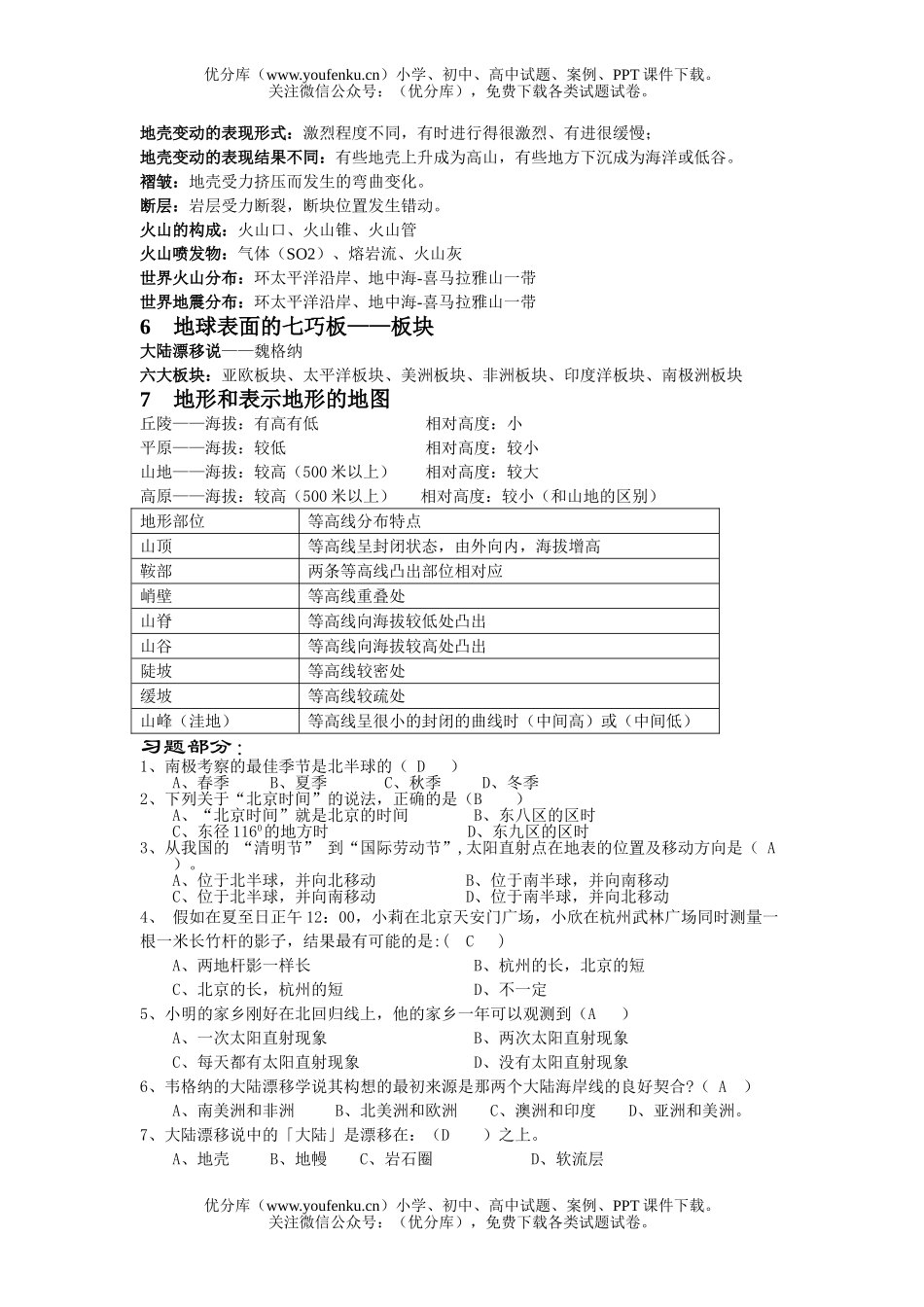 初中七年级科学不断运动的地球复习提纲试卷_第2页