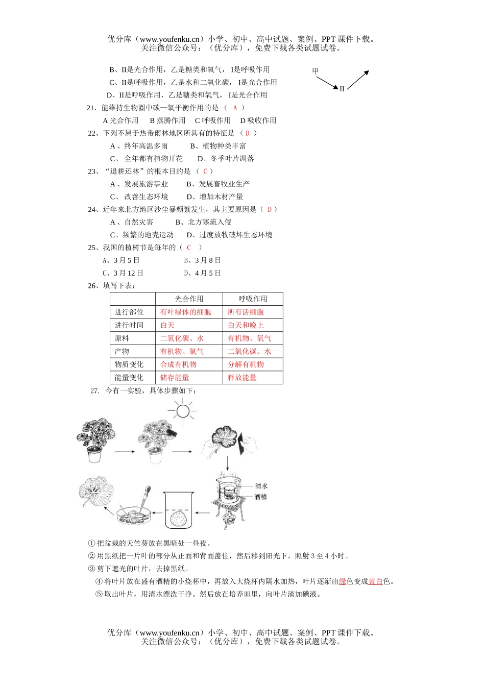 初中七年级生物上册第三单元测试卷_第3页