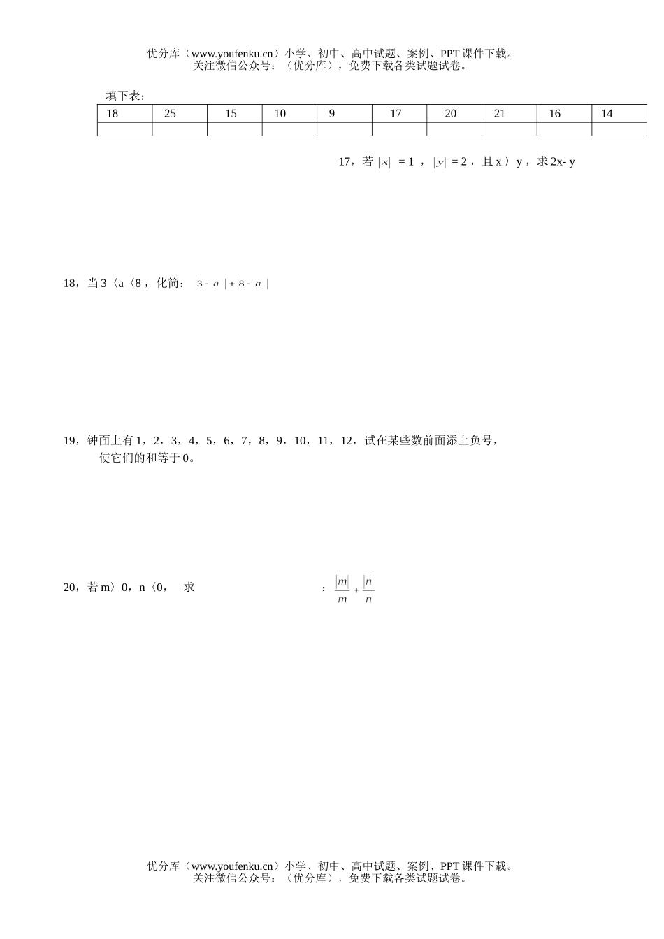 初中七年级数学七年同步训练有理数意义试卷_第2页