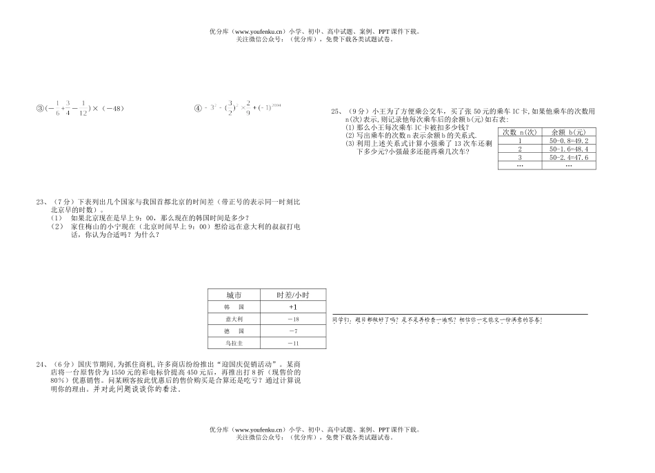 初中七年级数学年期中考试卷_第2页