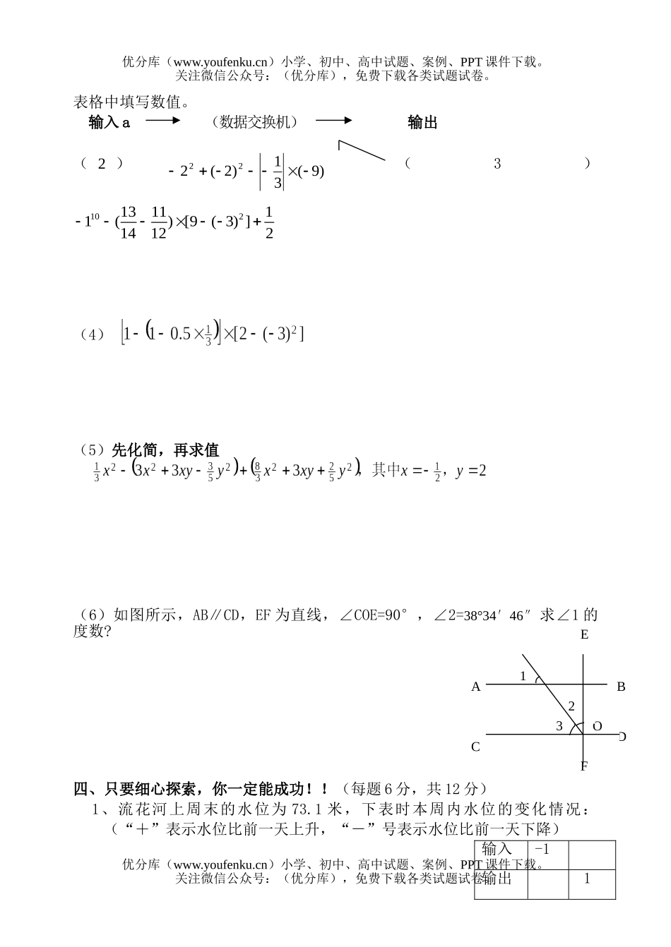 初中七年级数学初期末试卷_第2页