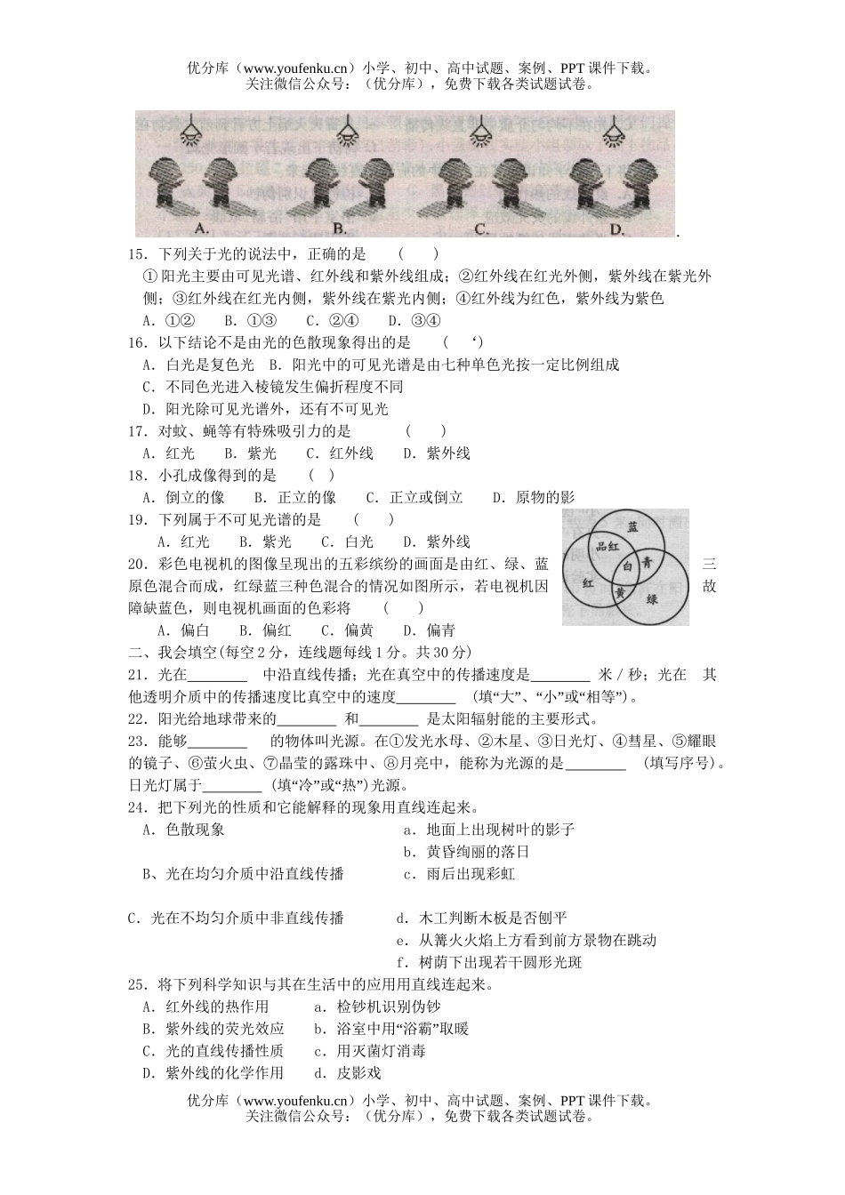 初中七年级科学(下) 第三章阳光(B卷)试卷_第2页