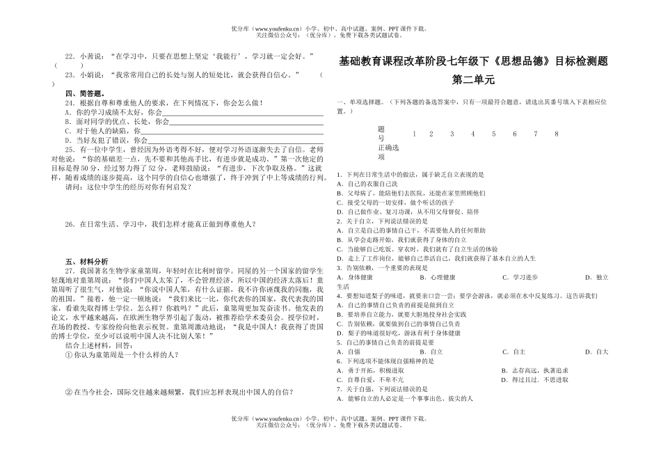 初中七年级政治下册练习题2试卷_第2页