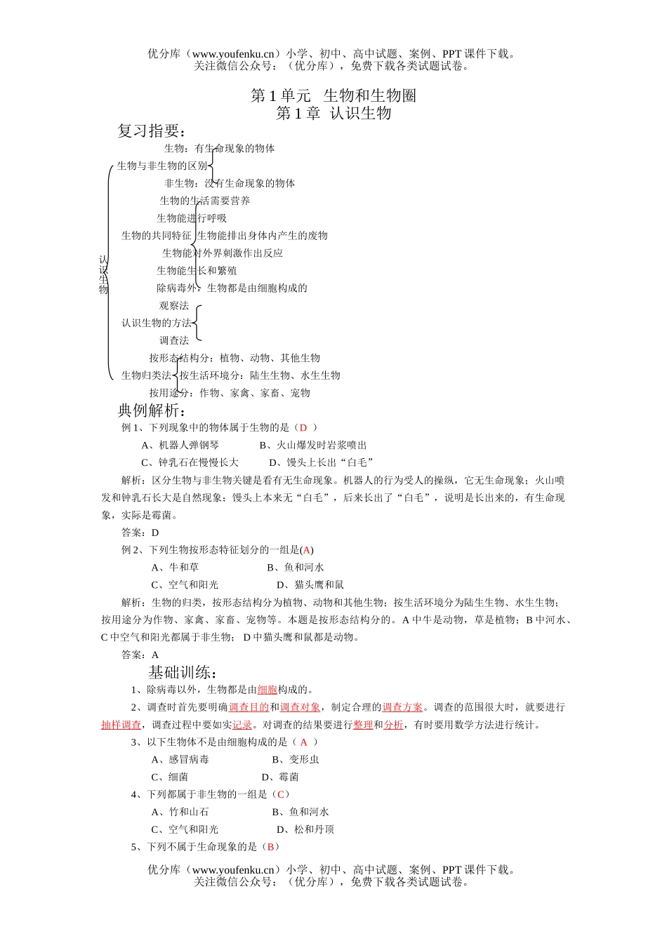 初中七年级生物认识复习资料试卷_第1页