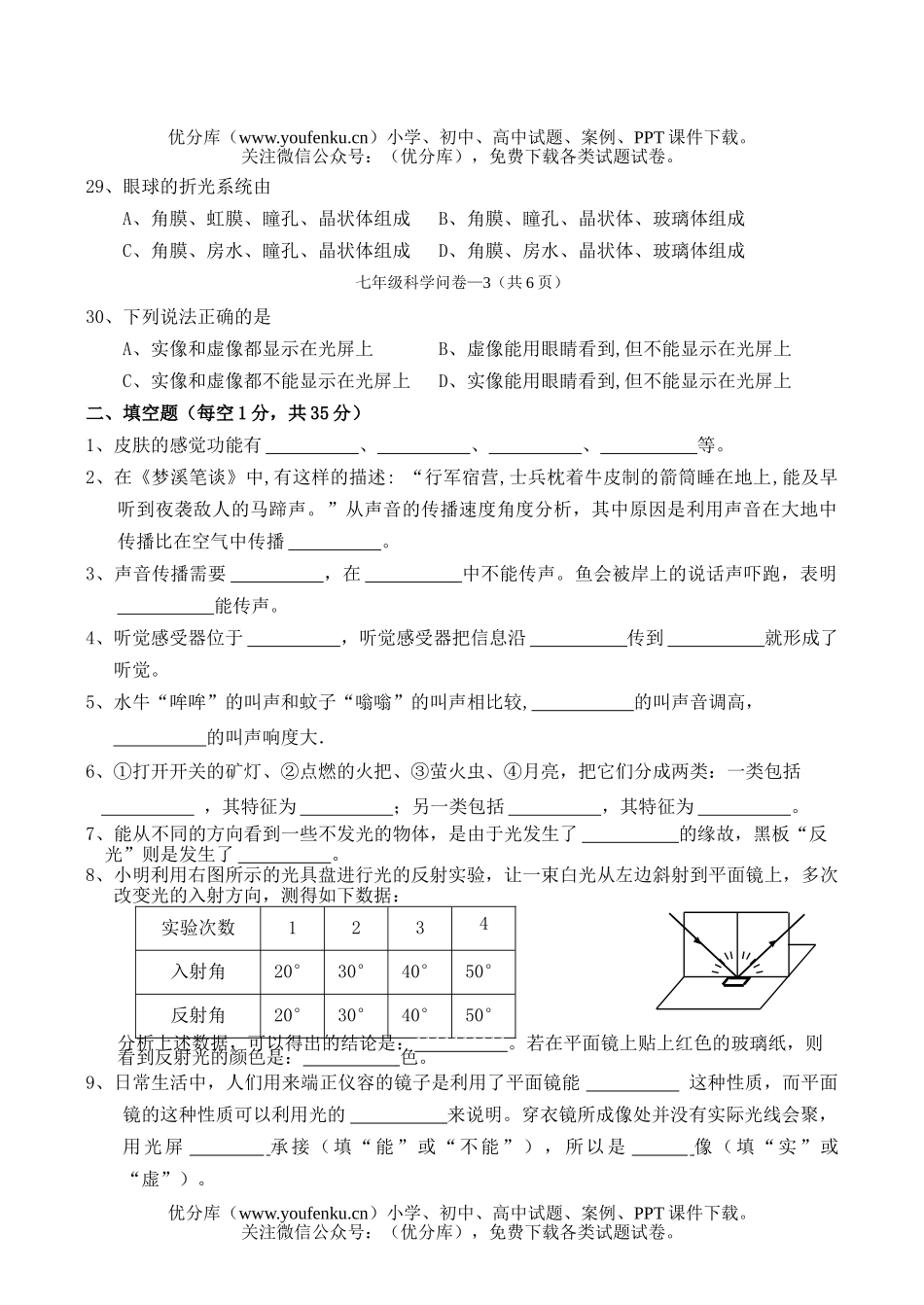 初中七年级科学阶段性练习试卷_第2页