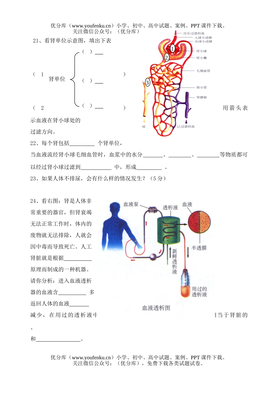 初中七年级生物下册单元检测五试卷_第3页