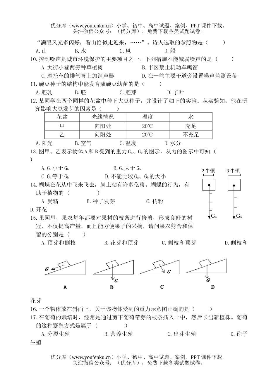 初中七年级科学(下)期末检测试卷_第2页