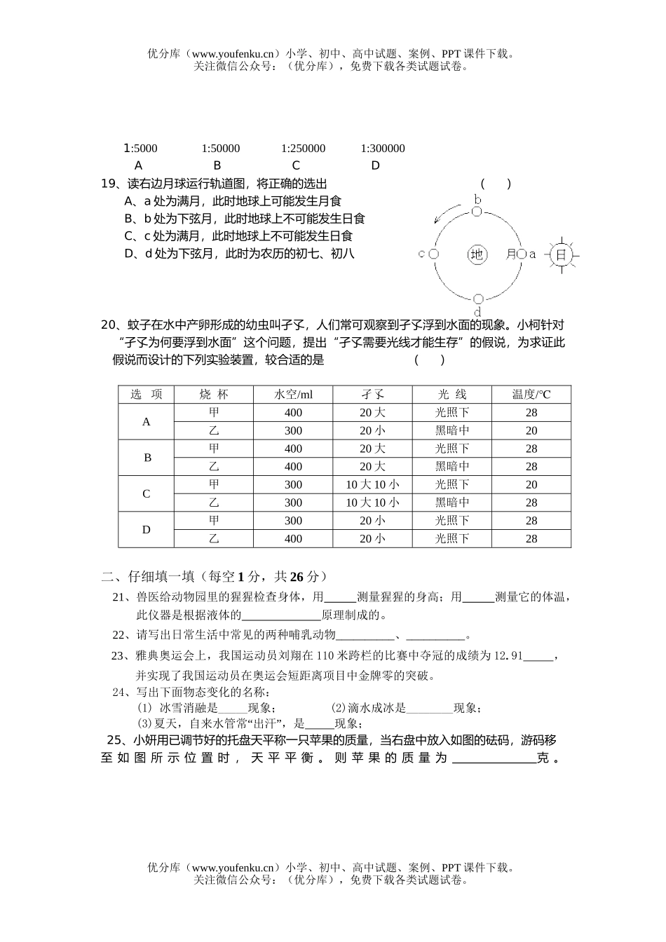 初中七年级科学上学业水平检测试卷_第3页