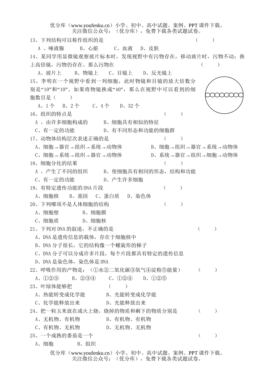 初中七年级生物上学期第二单元复习题试卷_第2页