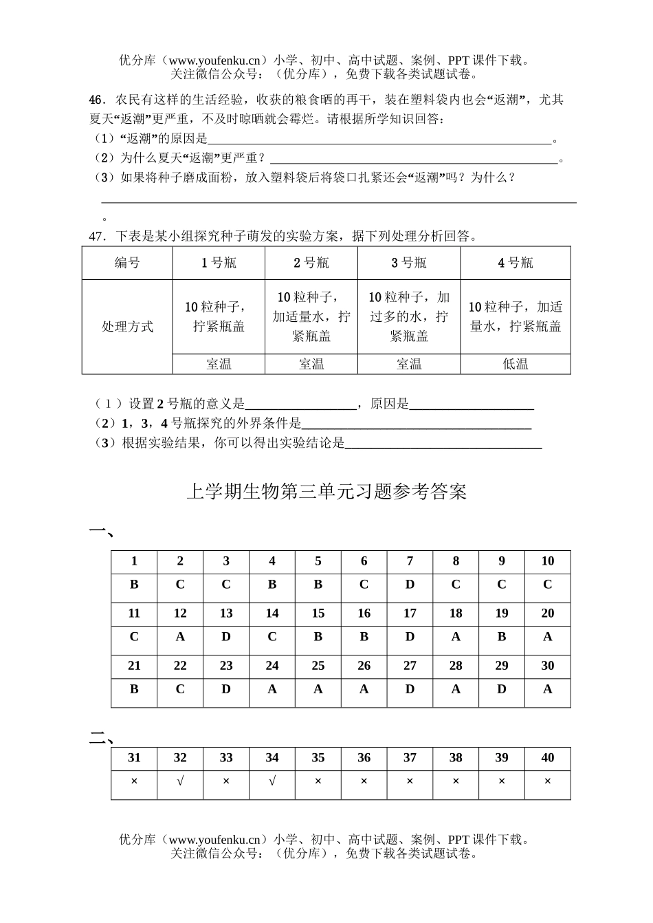 初中七年级生物上学期第三单元复习题试卷_第2页