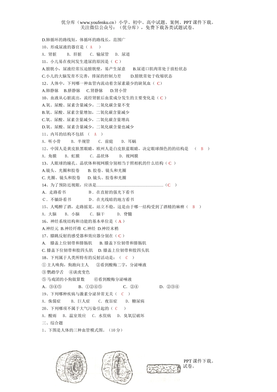 初中七年级生物上学期单元检测题试卷_第1页