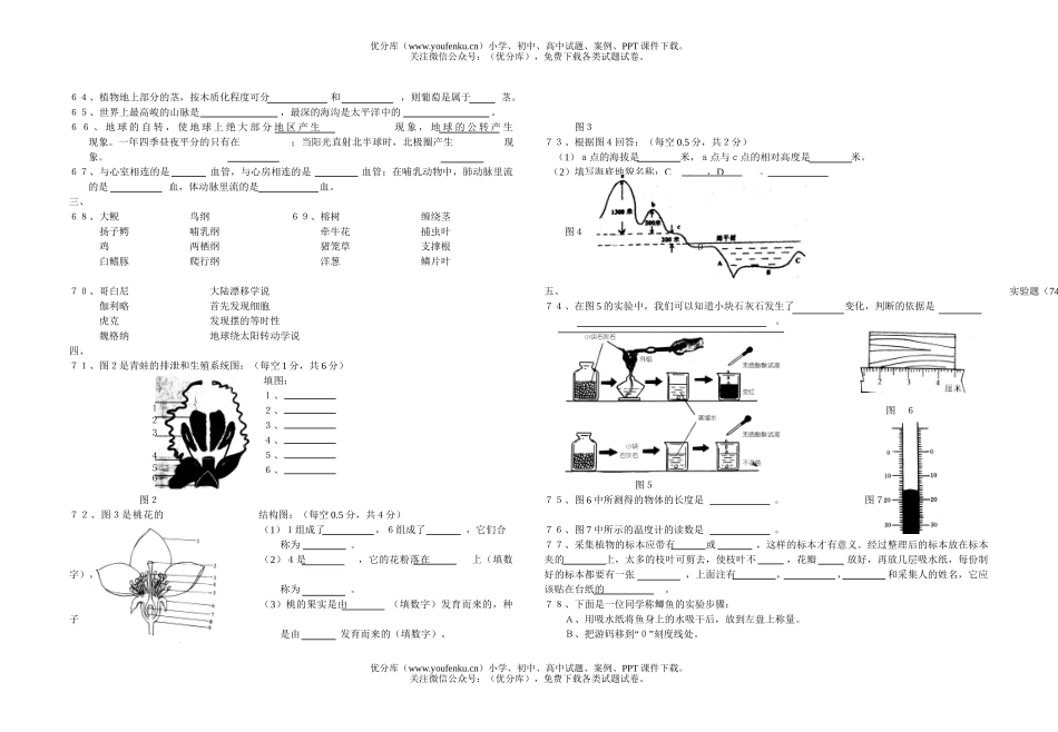初中七年级科学自然上学期期末试卷_第2页