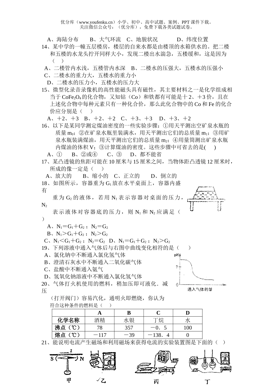 初中七年级科学浙江省第七届自然竞赛预选赛(温州)试卷_第2页