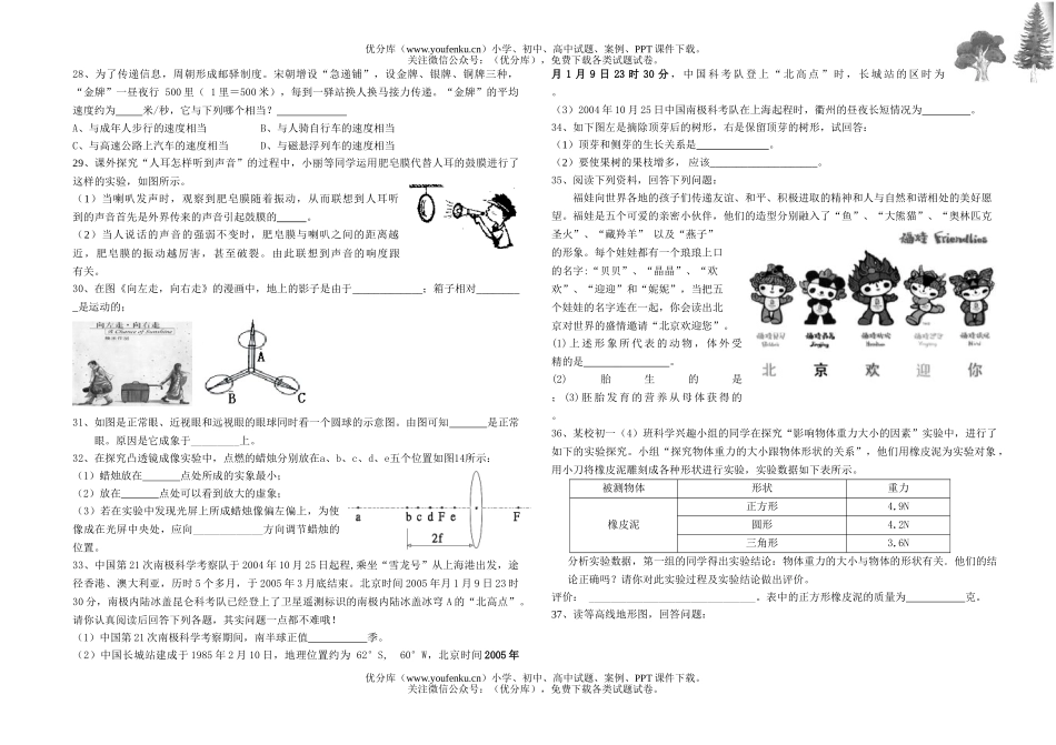 初中七年级科学(下)期末试卷_第3页