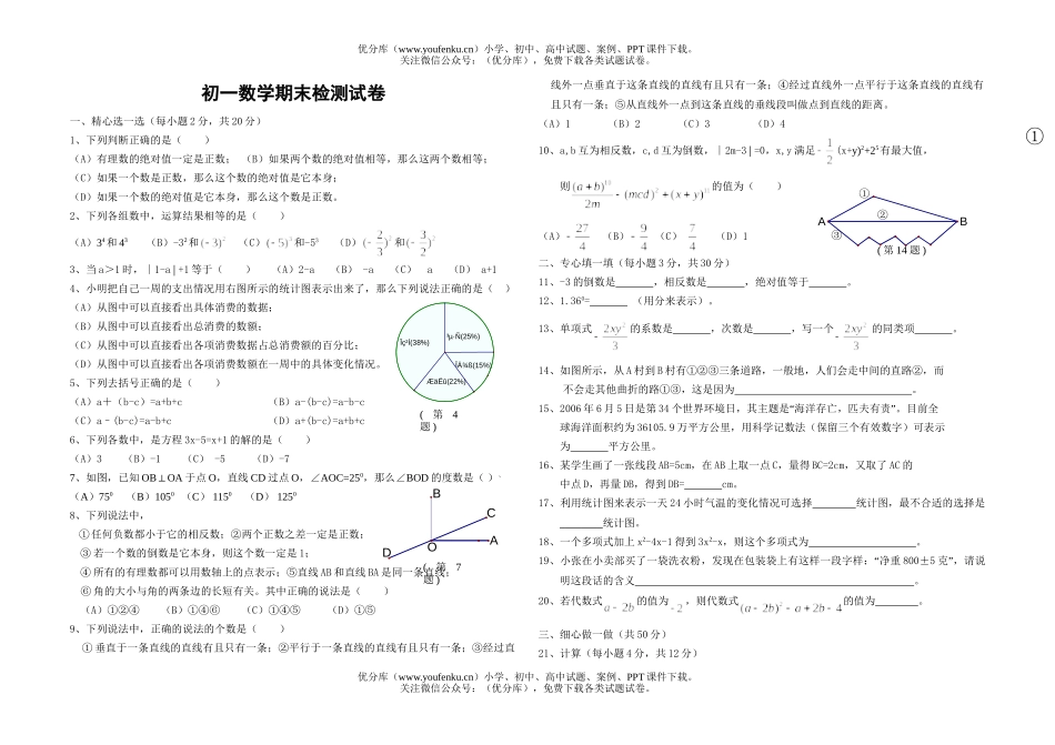 初中七年级数学期末检测试卷_第1页