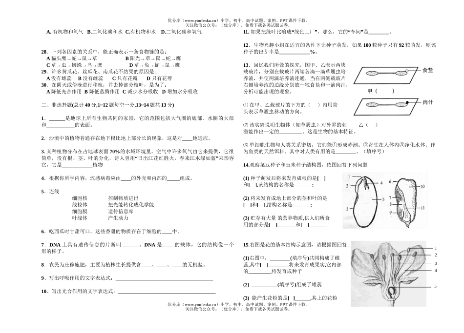 初中七年级生物第一学期期末考试卷_第2页