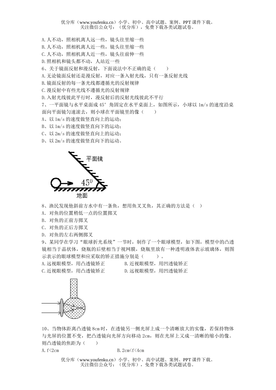初中七年级科学光现象透镜及其应用测试卷_第1页