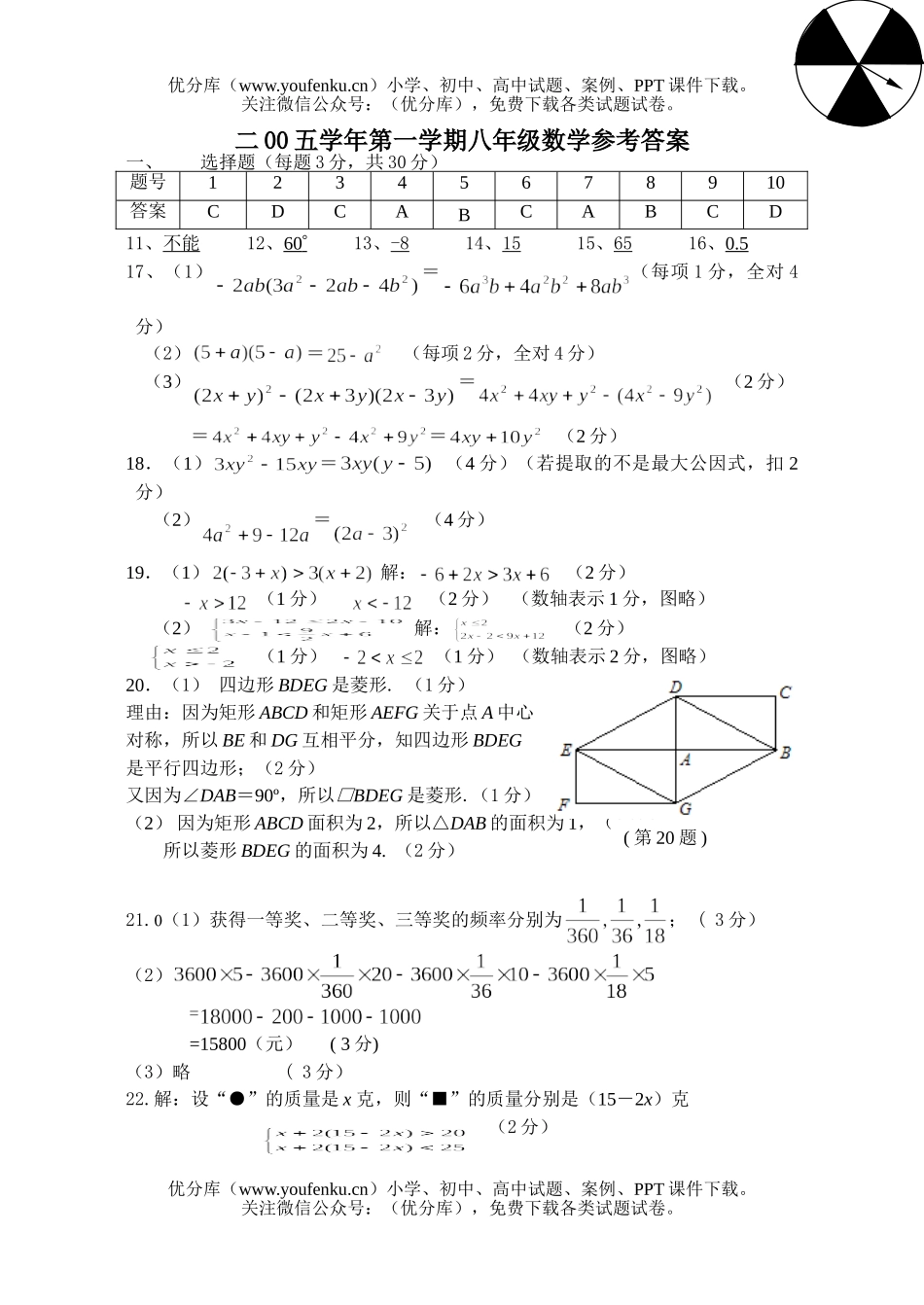 初中八年级数学第一学期8年级期末及答案试卷_第1页