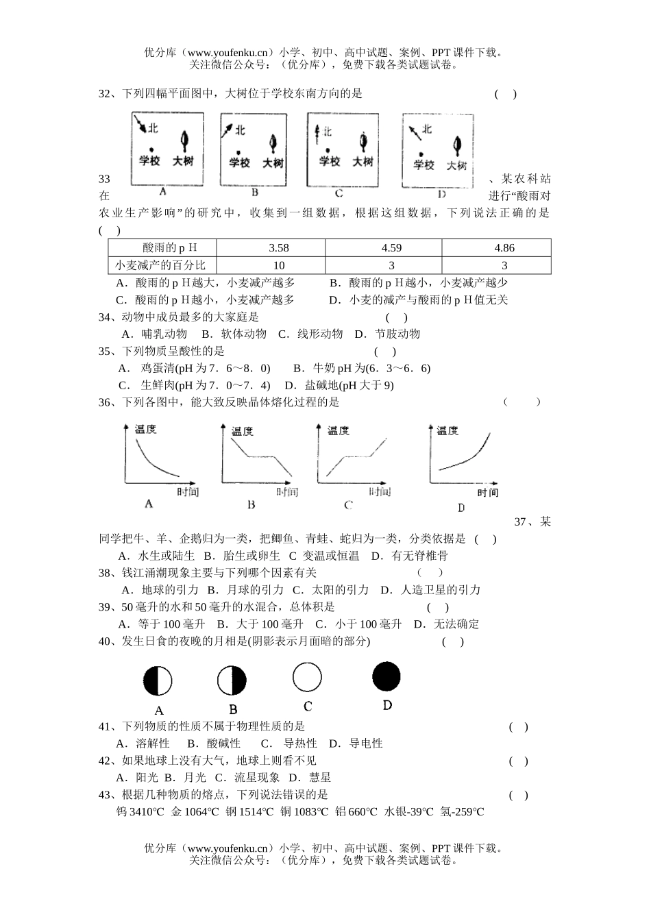 初中七年级科学初上学期期末试卷_第3页