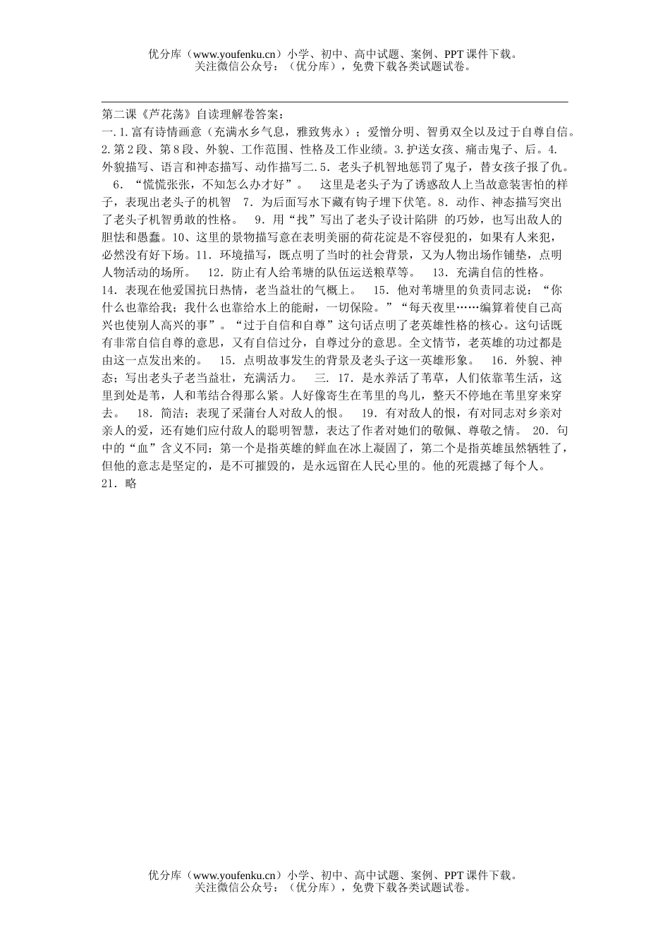 初中八年级语文《芦花荡》自读理解试卷_第3页