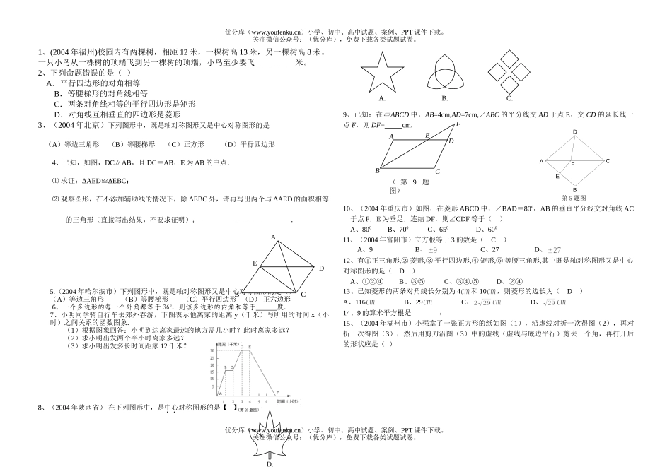 初中八年级数学2004年中考(适合上学期)试卷_第1页