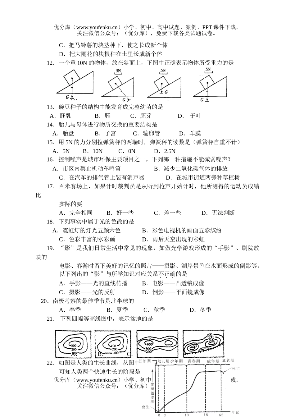 初中七年级科学第二学期素质教育评估试卷_第2页