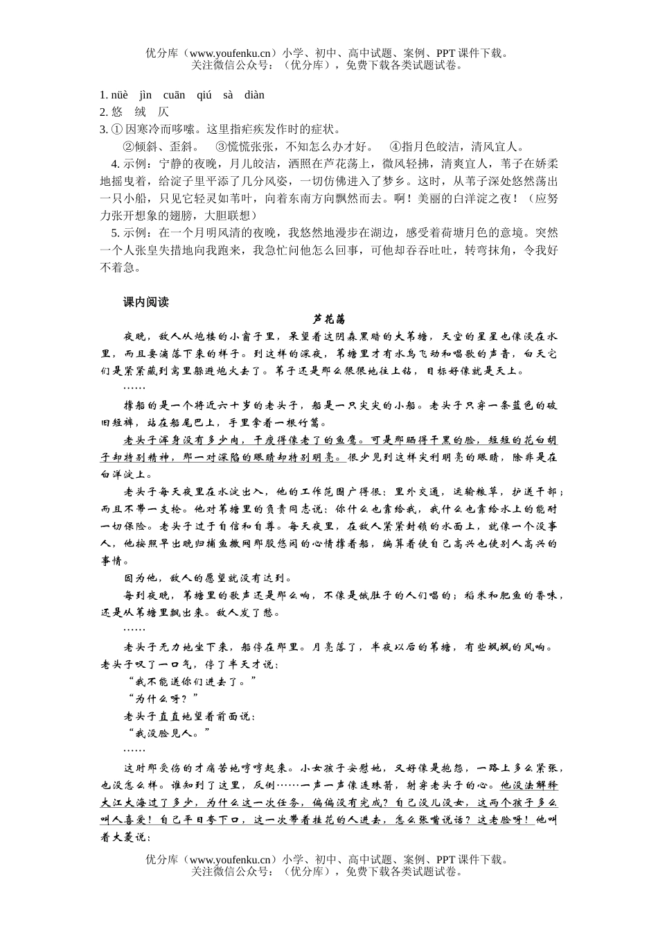 初中八年级语文《芦花荡》《蜡烛》试卷_第2页