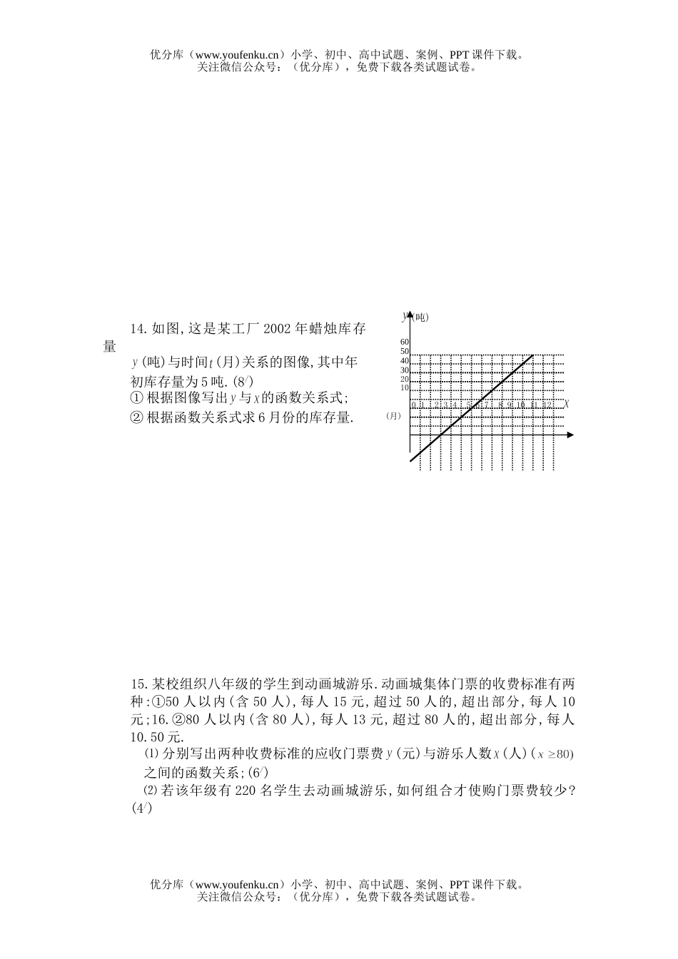 初中八年级数学一次函数试卷_第1页