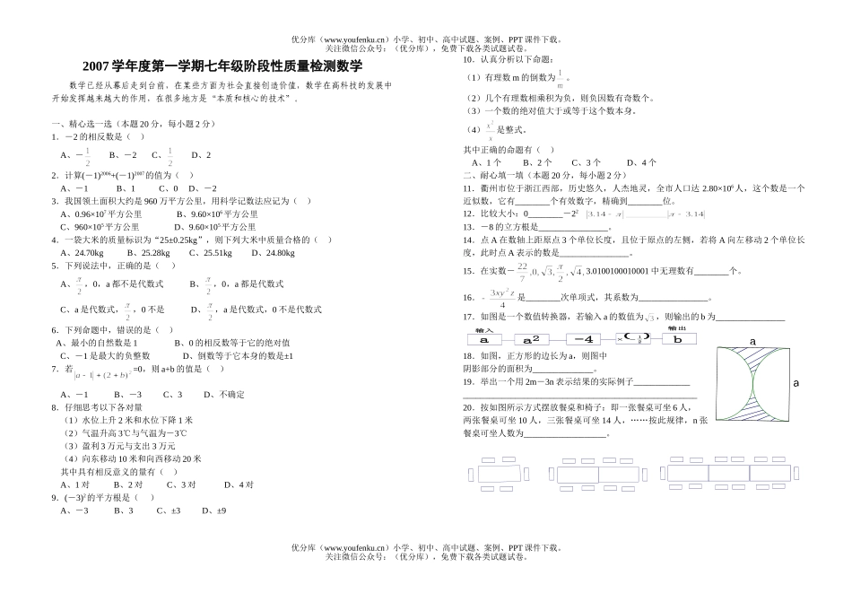 初中七年级数学期中测试卷_第1页