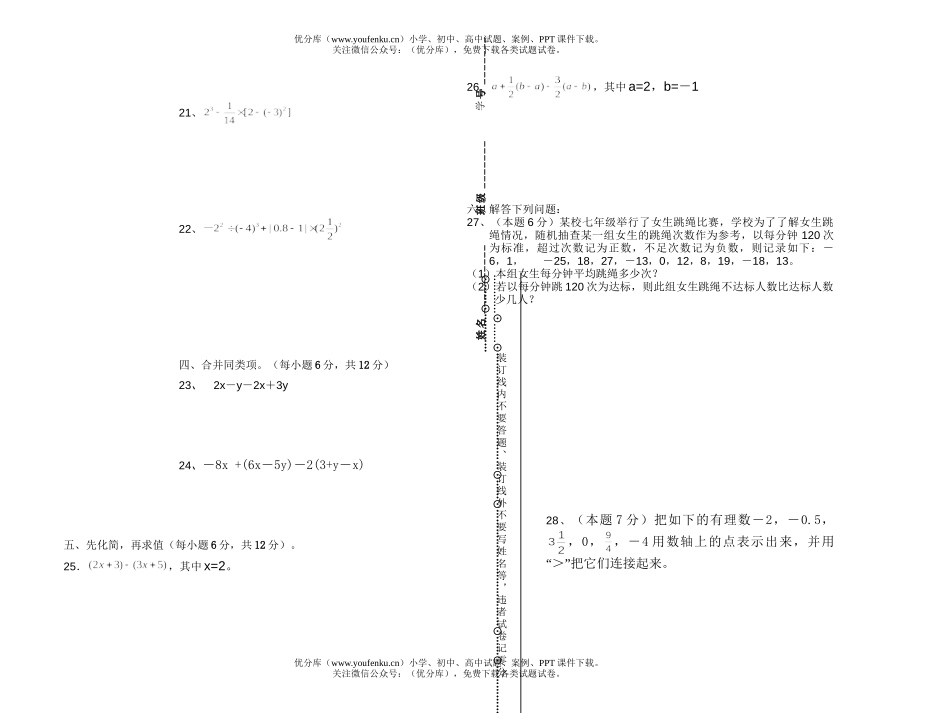初中七年级数学下期期中考试卷_第2页