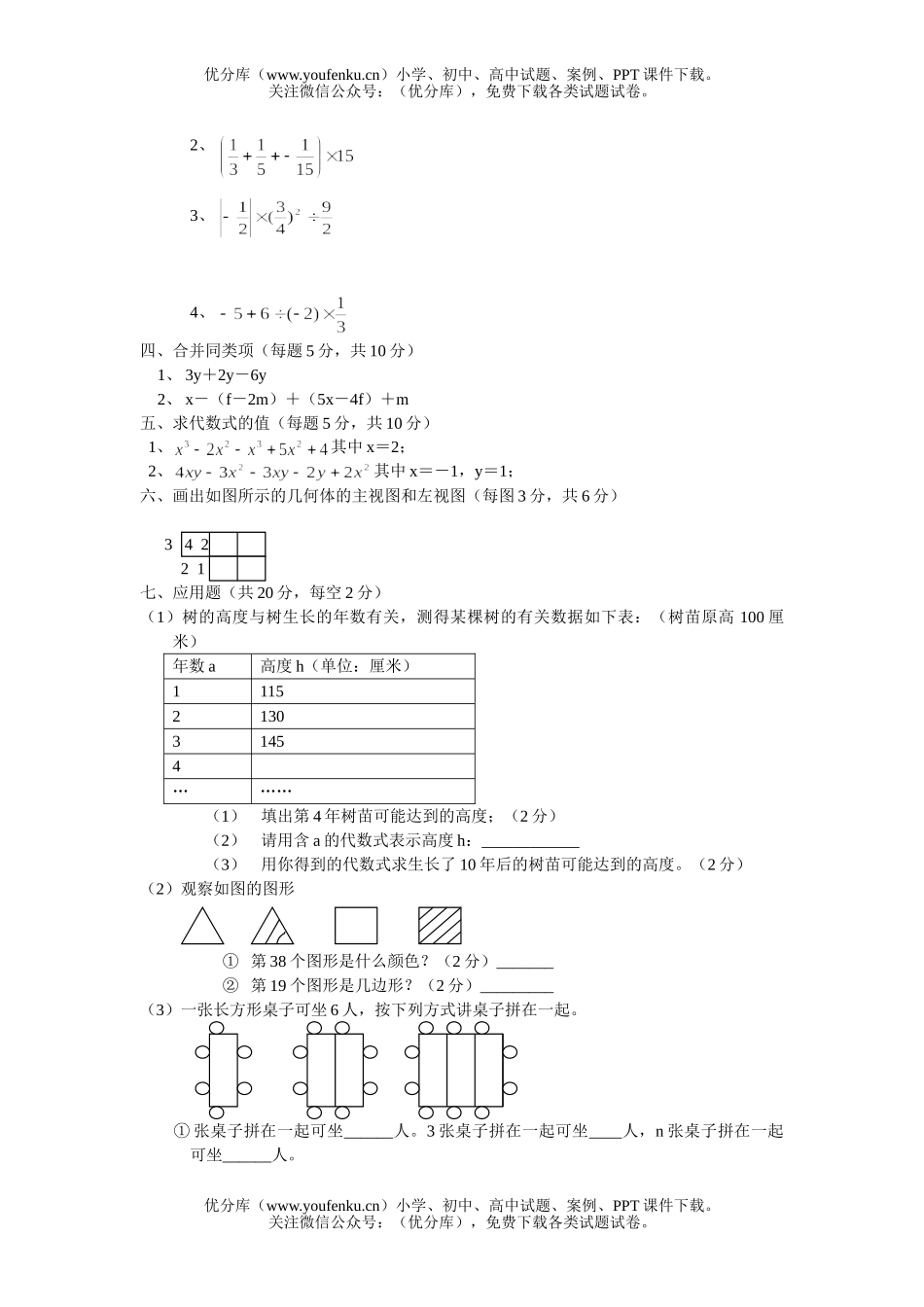 初中七年级数学期中考试卷_第2页