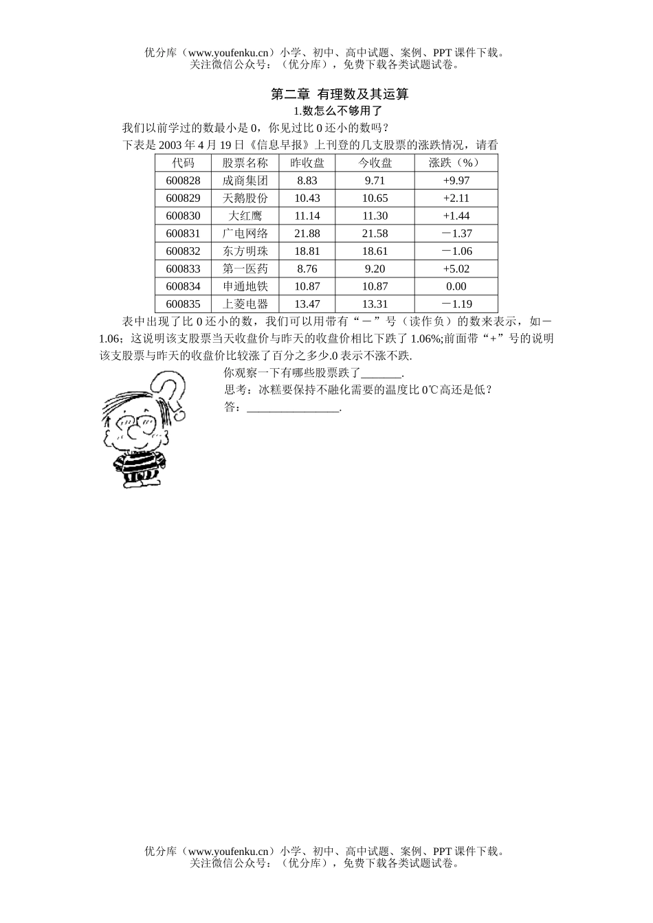 初中七年级数学有理数及其运算5分钟课堂过关训练试卷_第1页