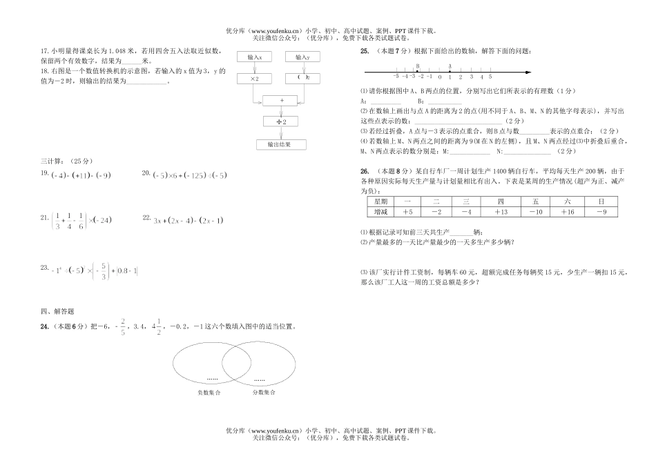 初中七年级数学第一学期第一次联考试卷_第2页