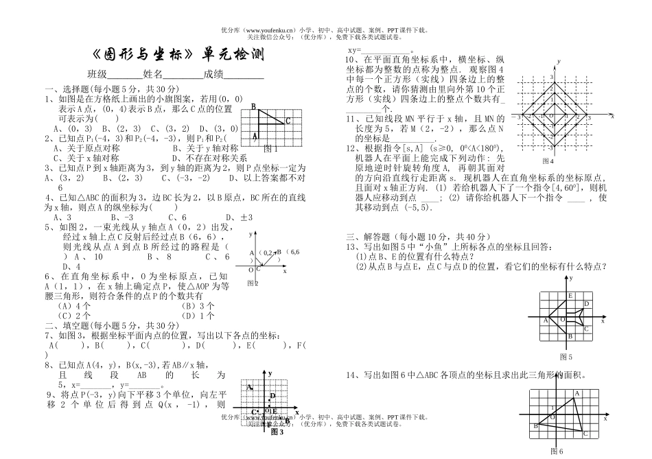 初中八年级数学《图形与坐标》单元检测[上学期]试卷_第1页
