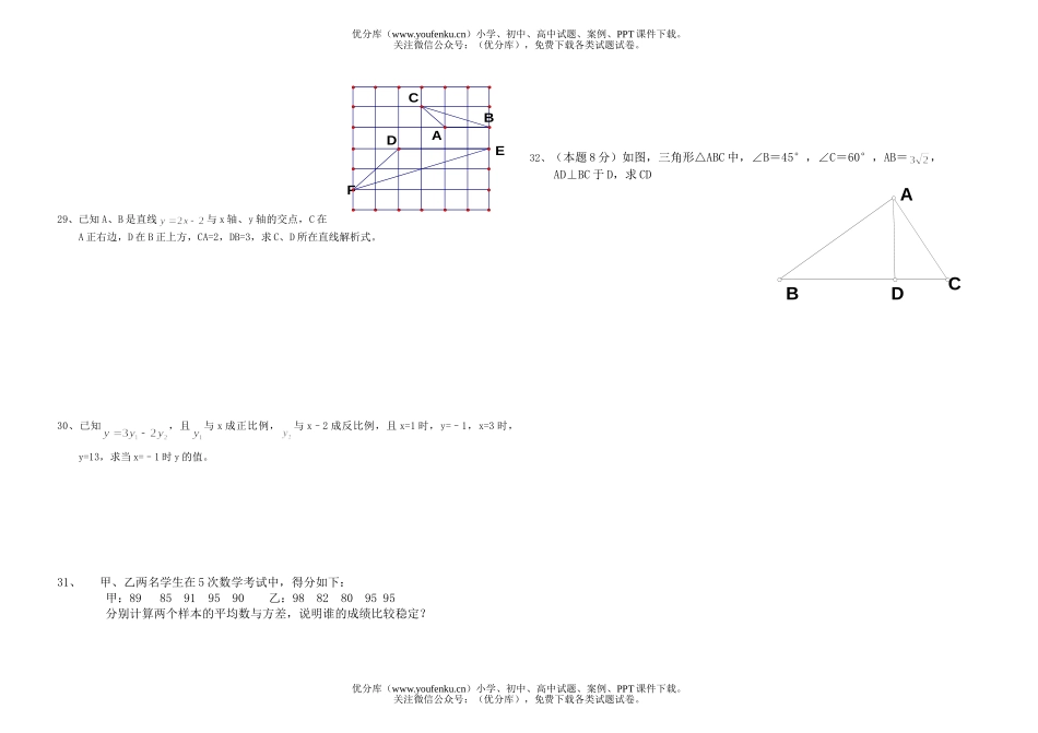 初中八年级数学测试(二)试卷_第2页