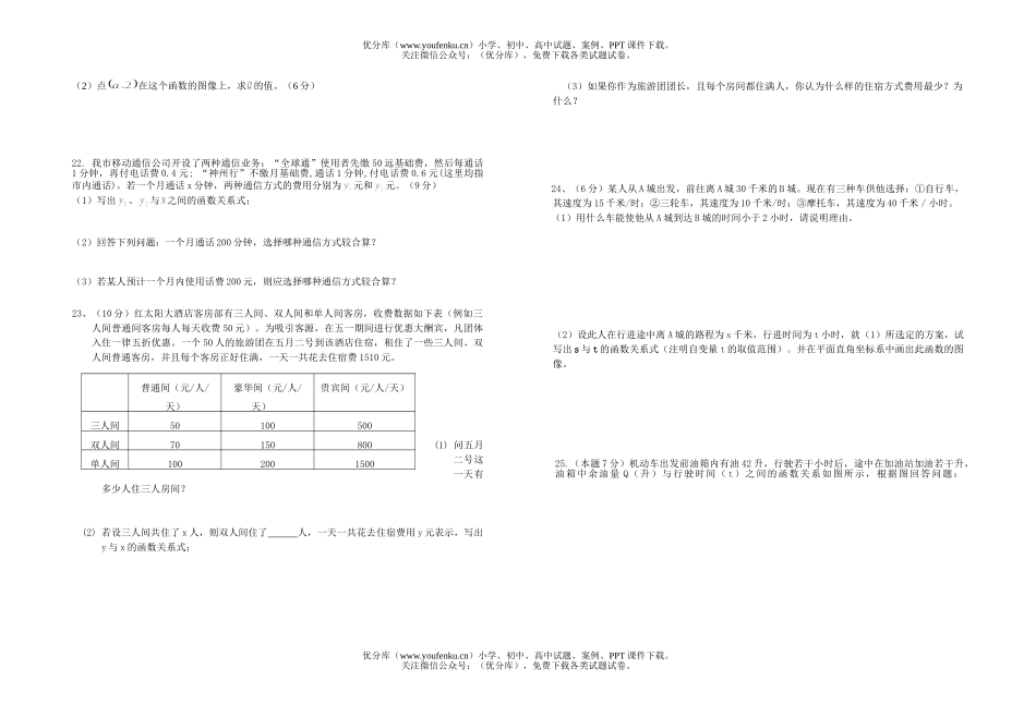 初中八年级数学一次函数(无答案)[上学期]试卷_第2页