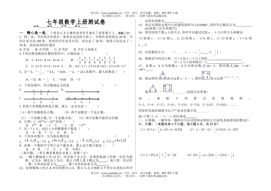 初中七年级数学上册有理数测试卷_第1页