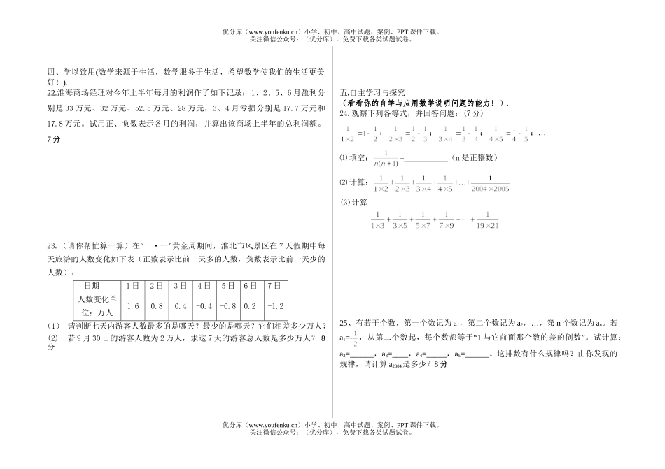 初中七年级数学上册有理数测试卷_第2页