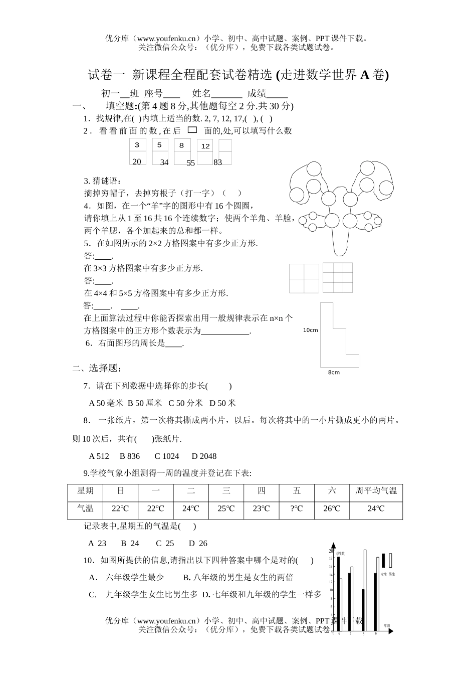 初中七年级数学走进世界单元测验试卷_第1页