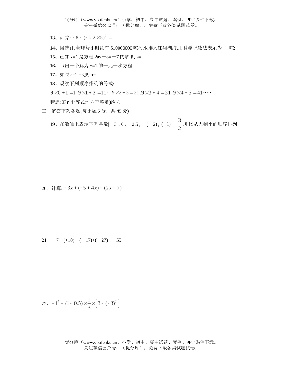 初中七年级数学第一学期期中考试卷_第2页