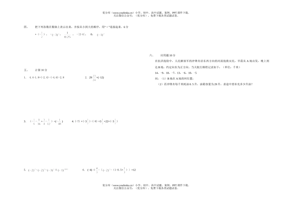 初中七年级数学有理数测试2试卷_第2页