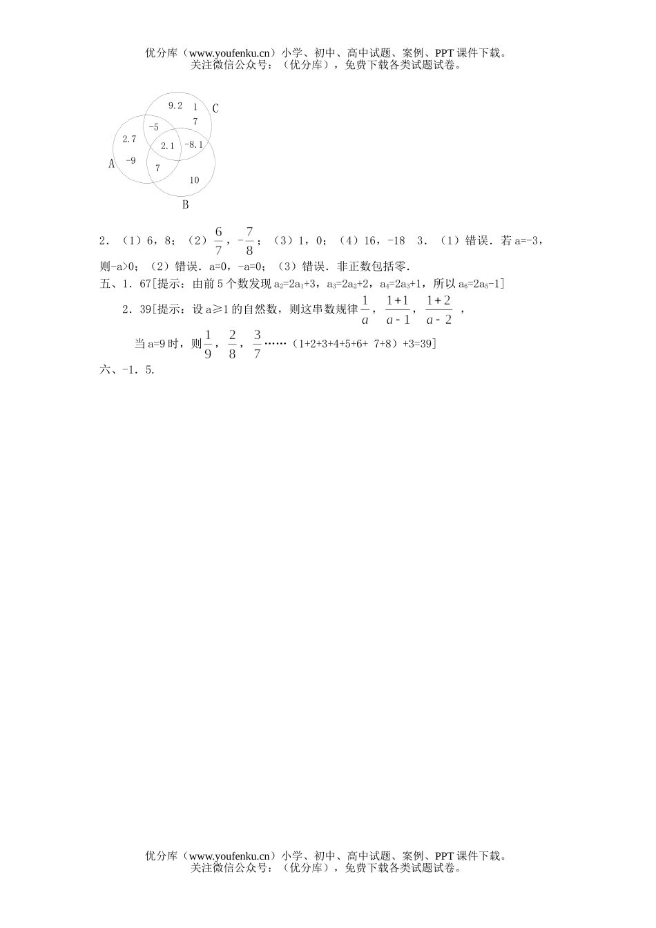 初中七年级数学正数和负数基础巩固训练试卷_第3页