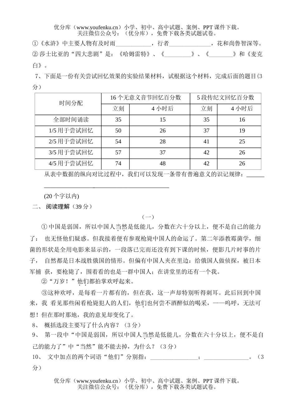 初中八年级语文(下)第二学期期中考试卷_第2页