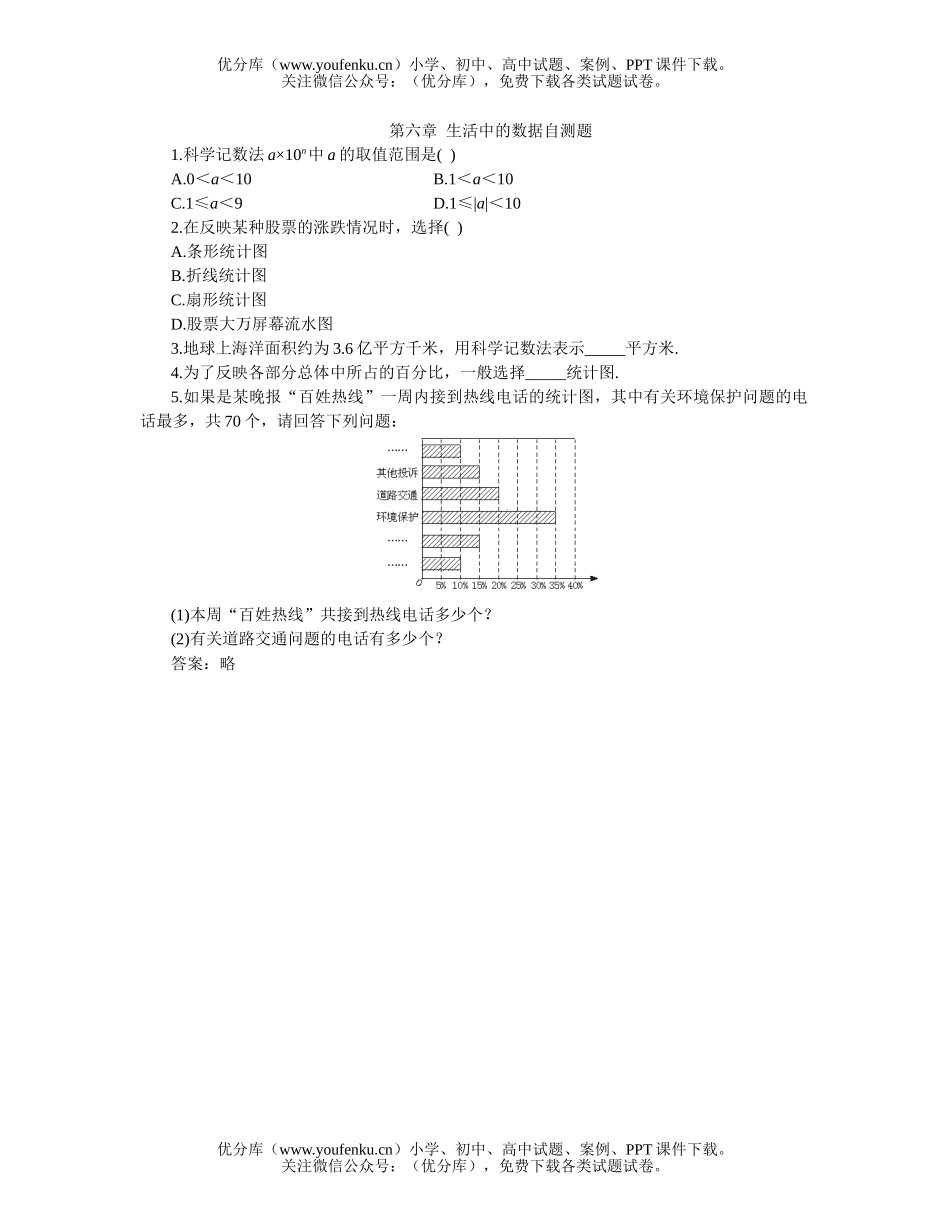 初中七年级数学生活中的数据自测题试卷_第1页